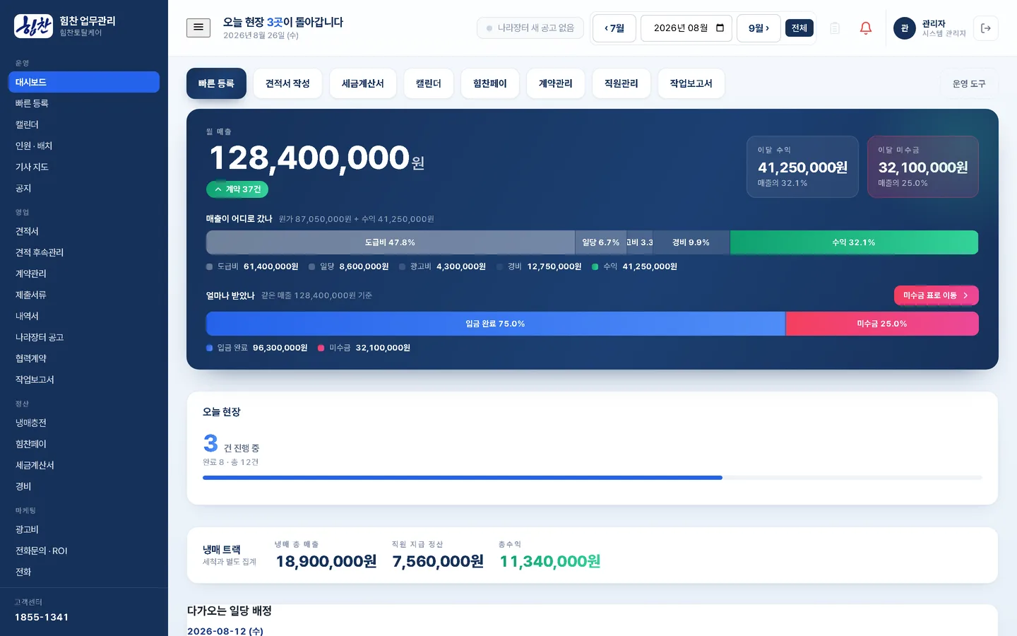 관리자 대시보드